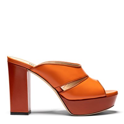 Procida, sandali donna in pelle vitello arancione con tacco 10,5 cm - Cavallini