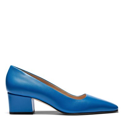 Scarpa decollete donna in pelle blu con tacco di 5 cm - Cavallini