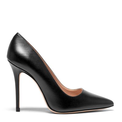 Scarpa decollete donna in pelle nera con tacco 10 cm, posizionata su sfondo bianco - Cavallini