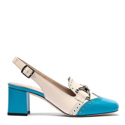 Cursa, dƩcolletƩ donna in pelle di vitello azzurro con tacco 6,5 cm - Cavallini