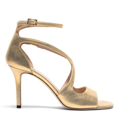 Nashira, sandali donna in pelle di nappa washed oro con tacco 9 cm - Cavallini