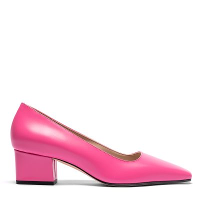 Scarpa decollete donna in pelle fucsia con tacco quadrato di 6 cm - Cavallini