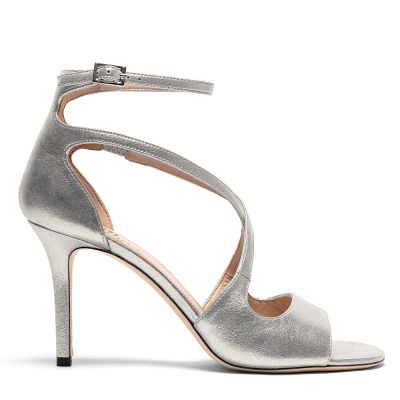 Nashira, sandali donna in pelle di nappa washed argento con tacco 9 cm - Cavallini