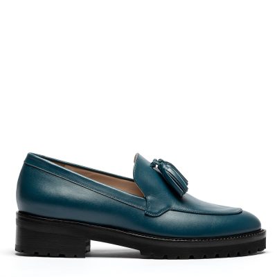 Lavr, mocassini donna in pelle vitello ottanio con tacco 4,5 cm - Cavallini