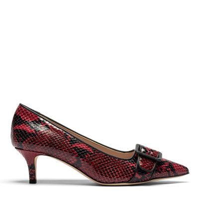 Margo, dƩcolletƩ donna in pelle stampa pitone stampa pitone rosso con tacco 5 cm - Cavallini