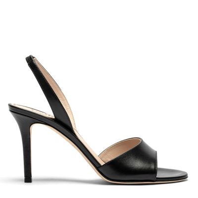 Muliphen, sandali donna in pelle di vitello nero con tacco 9 cm - Cavallini