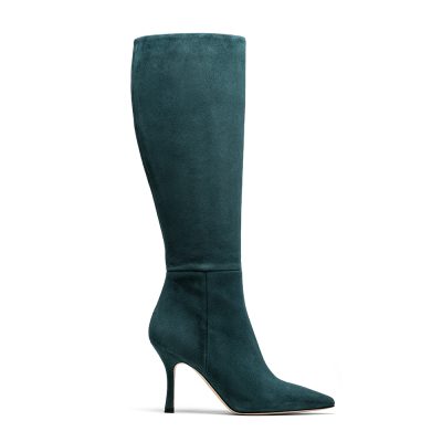 Kamelie, stivali donna in pelle camoscio ottanio con tacco 8,5 cm - Cavallini