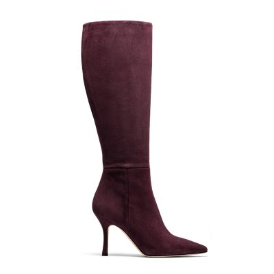 Kamelie, stivali donna in pelle camoscio prugna con tacco 8,5 cm - Cavallini