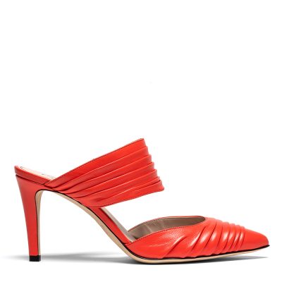 Betta, chanel donna in pelle di nappa corallo con tacco 8 cm - Cavallini