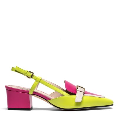 Enri, chanel donna in pelle di vitello lime con tacco 5,5 cm - Cavallini