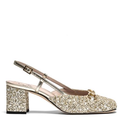 Franklin, chanel donna in pelle glitter oro con tacco 6,5 cm - Cavallini