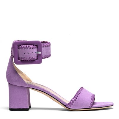 Usaku, sandali donna in pelle di camoscio lilla con tacco 5,5 cm - Cavallini