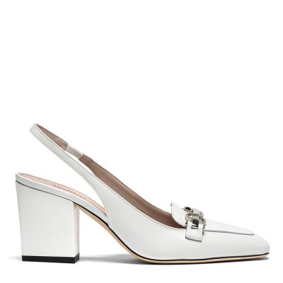 Zizou, chanel donna in pelle di vitello avorio con tacco 8 cm - Cavallini