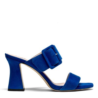 Mars, sandali donna in pelle di camoscio blu con tacco 8,5 cm - Cavallini
