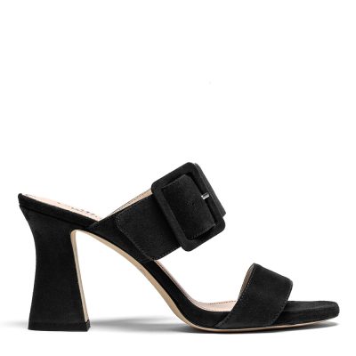 Mars, sandali donna in pelle di camoscio nero con tacco 8,5 cm - Cavallini
