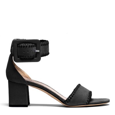 Usaku, sandali donna in pelle di camoscio nero con tacco 5,5 cm - Cavallini