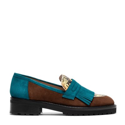 Maia, mocassini donna in pelle di camoscio marrone/multicolor con tacco 4,5 cm - Cavallini