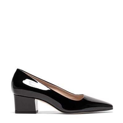 Scarpa decollete donna in pelle nera lucida con tacco quadrato - Cavallini, su sfondo neutro