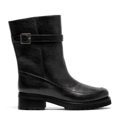 Demetra, anfibi donna in pelle di vitello nero con tacco 4 cm - Cavallini