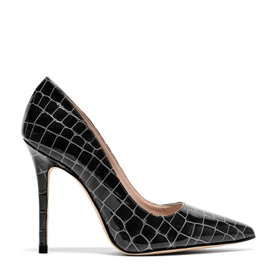 Scarpa decollete donna in pelle nera effetto cocco con tacco 10 cm - Cavallini