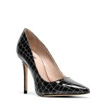 Decollete donna in pelle nera effetto cocco con tacco 10 cm, su fondo bianco - Cavallini