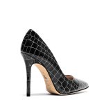 Decollete donna in pelle nera effetto cocco con tacco 10 cm, posizionata su sfondo bianco - Cavallini