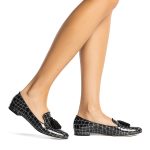 Kuk, mocassini donna in pelle stampa coccodrillo nero con tacco 1,5 cm - Cavallini