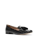 Kuk, mocassini donna in pelle stampa coccodrillo nero con tacco 1,5 cm - Cavallini