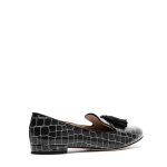 Kuk, mocassini donna in pelle stampa coccodrillo nero con tacco 1,5 cm - Cavallini