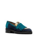 Maia, mocassini donna in pelle di camoscio blu con tacco 4,5 cm, frange decorative - Cavallini