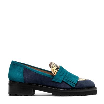 Maia, mocassini donna in pelle di camoscio blu con tacco 4,5 cm - Cavallini