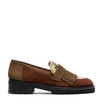 Maia, mocassini donna in pelle di camoscio marrone/multicolor con tacco 4,5 cm - Cavallini