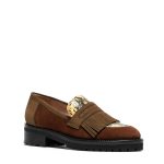 Maia, mocassini donna in pelle di camoscio marrone/multicolor con tacco 4,5 cm, frange decorative - Cavallini