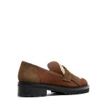 Maia, mocassini donna in pelle di camoscio marrone/multicolor con tacco 4,5 cm, frange decorative - Cavallini