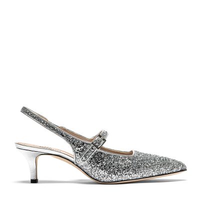 Actinolite, slingback donna in pelle glitter argento con tacco 5 cm - Cavallini