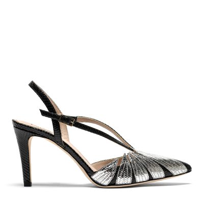 Alghe, dƩcolletƩ donna in pelle miniviper nero con tacco 8,5 cm - Cavallini
