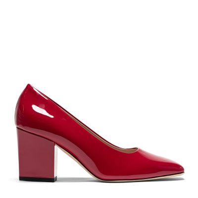 Scarpa decollete donna in pelle verniciata rossa con tacco quadrato - Cavallini