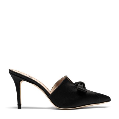 Berillo, slingback donna in raso nero con tacco 8 cm - Cavallini