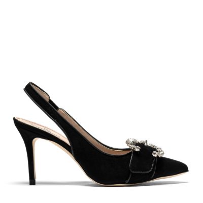 Biotite, slingback donna in pelle di camoscio nero con tacco 8 cm - Cavallini