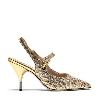 Calcite, slingback donna in pelle laminata oro con tacco 8 cm - Cavallini
