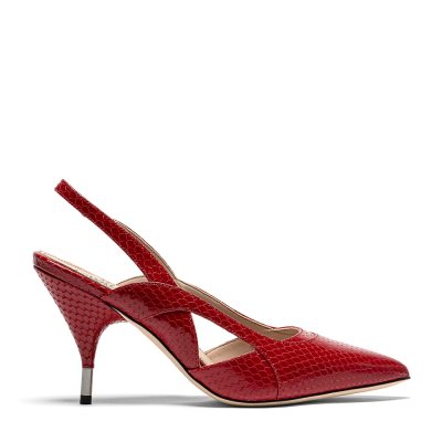 Cobalto, slingback donna in pelle stampa pitone rosso con tacco 8 cm - Cavallini