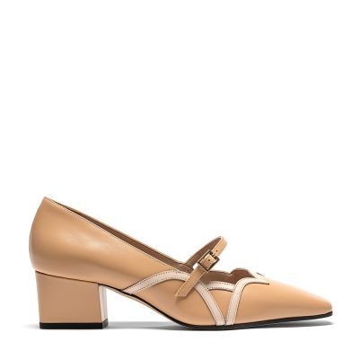 Ekanite, dƩcolletƩ donna in pelle di vitello beige con tacco 5 cm - Cavallini