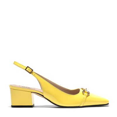 Eliodoro, slingback donna in pelle di vitello vernice giallo con tacco 5 cm - Cavallini