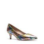 Decollete donna in pelle multicolore con tacco 5 cm, su fondo bianco - Cavallini