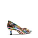 Decollete donna in pelle multicolore con tacco di 5 cm, posizionata su sfondo bianco, evidenziando la texture brillante - Cavallini