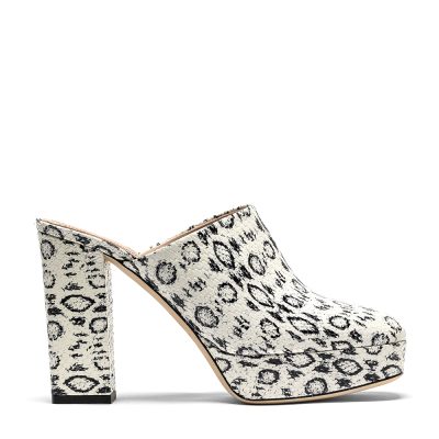 Fum, sabot donna in pelle stampa pitone nero, bianco con tacco 10,5 cm - Cavallini
