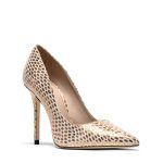 Scarpa decollete donna in pelle stampa rettile con tacco 10 cm, su fondo bianco - Cavallini