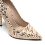 Scarpa decollete donna in pelle bianca con effetto rete dorata e tacco 10 cm - Cavallini