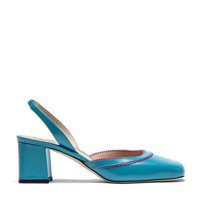 Iolite, slingback donna in pelle di vitello celeste con tacco 6,5 cm - Cavallini