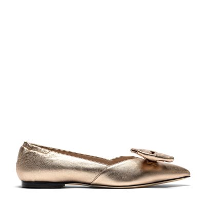 Kunzite, ballerine donna in pelle di nappa laminata oro con tacco 1 cm - Cavallini
